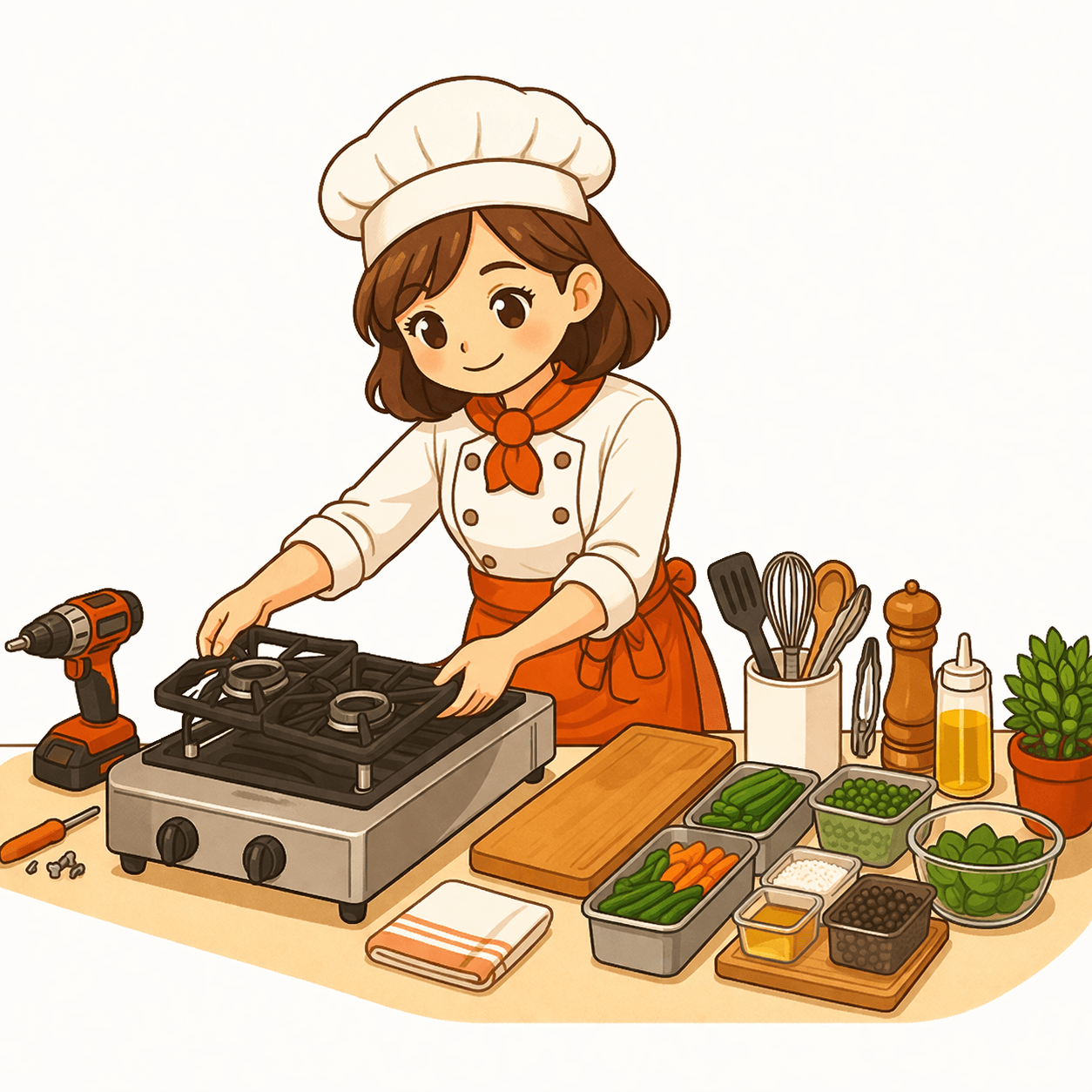 Illustratie van het inrichten van de keuken, oftewel de setup van de coding agent